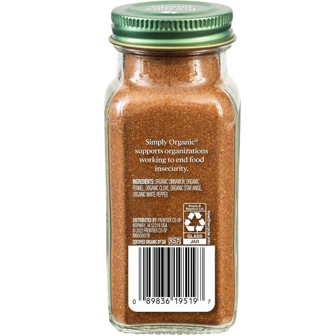Simply Organic Five Spice Powder, 2.01 Ounce, Cinnamon, Fennel Seed, Cloves, Star Anise & White Pepper, Non GMO, Kosher...