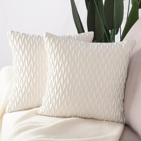 MADIZZ Set of 2 Super Soft Velvet Decorative Throw Pillow Covers 22x22 inch White Square with Texture Luxury Style Cushion Case Pillow Shell for S...