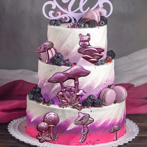 3D Fantasy Mushroom Chocolate Silicone Molds - Alice in Wonderland Themed Cake Decoration Fondant Molds, Silicone Candy Mold for Baking, Cupcake T...