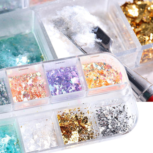 Iridescent Glitter Nail Art Sequins Holographic 3D Irregular Ultra Thin Nail Art Glitter Flakes Design Shiny Mermaid Nail Glitter Slices Resin Acr...
