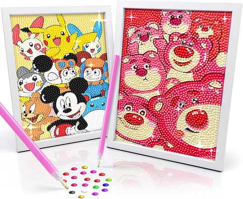 LOVKIDS Diamond Painting Kit for Kids, 2 Pack Diamond Art Activity with 5D Gem, Large 7 x 7 Inches DIY Arts and Crafts Gifts for Kids Age 6, 7, 8,...