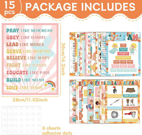 gisgfim Hippie Bible Posters for Classroom Religious Posters 14 x 11 In Groovy Books of the Bible Bulletin Board Ten Commandments Poster Christian...