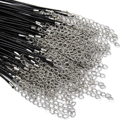 60Pcs Waxed Necklace Cord Bulk for Jewelry Making,Necklace Rope String with Clasp for DIY Bracelet Pendant,Black(18 Inches and Thickness 1.5mm), P...