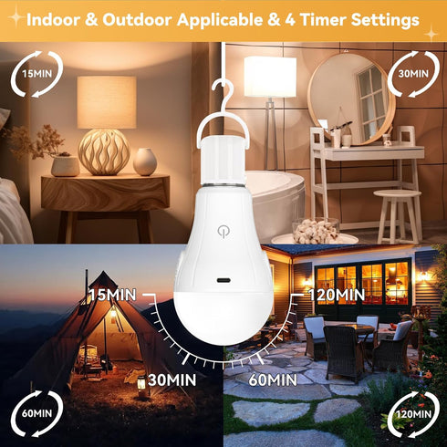 Neporal MagicGlow Rechargeable Solar Light Bulbs with Remote, USB+Solar Rechargeable Bulbs,3 Colors Shift + Dimmable Battery Light Bulb, A19 Emerg...