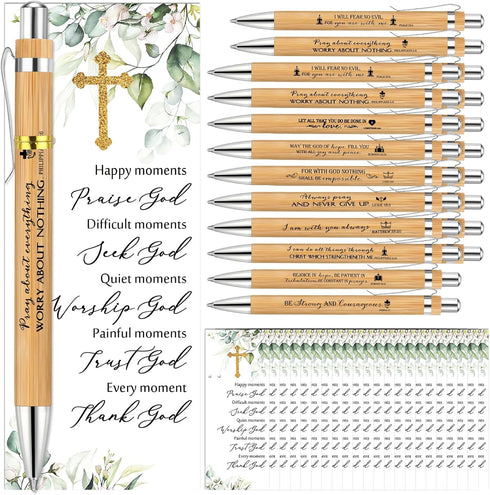 20 Sets Christian Religious Gifts Bible Verse Bamboo Pens and Christian Bookmarks Religious Gifts Inspirational Gifts Church Biblical Gifts...