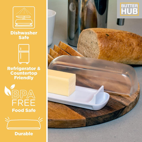 Butter Dish with Lid, Butter Keeper for Countertop, Easy Scoop, No Mess Lid, Dishwasher Safe (Clear)...
