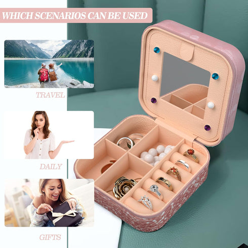 Travel Jewelry Holder Organizer, Jewelry Case Small Jewelry Boxes Organizers with Mirror Travel Jewelry Boxes for Teen Girls Women (Work Hard)...