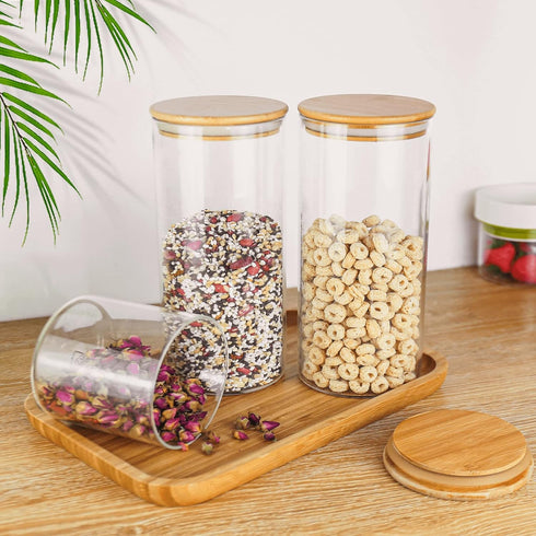 18 Oz/550 ML Glass Jar with Lid, Clear Thickened Version Glass Storage Containers with Sealed Bamboo Lid, For Coffee, Sugar, Spices, Tea, Beans, C...