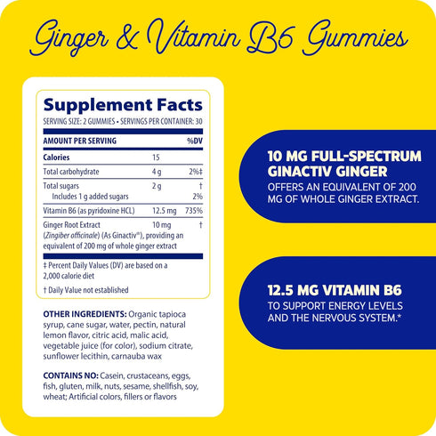 Enzymedica, Ginger & Vitamin B6 Gummies, Support for Occasional Nausea & Indigestion, High Potency, Equivalent to 200 mg Ginger Extract, 60 Count...