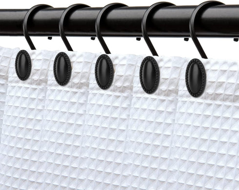 Shower Curtain Hooks, Set of 12, Black, Zinc, Rust Resistant, Decorative, Matte Black, Regular Size, Suitable for Standard Straight or Curved Show...