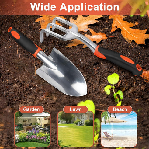 Garden Tool Set, 2 Pack Heavy Duty Gardening Tools Set Include Garden Shovel and Hand Rake Claw Tool with Ergonomic Handle, Small Gardening Hand T...