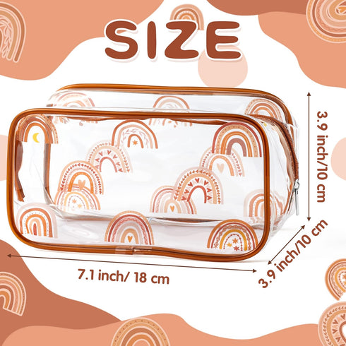 Y1tvei 2Pcs Summer Boho Rainbow Clear PVC Makeup Bag Stylish Brown Fall Theme Plastic Cosmetic Toiletry Bag with Zipper Makeup Case Portable Water...