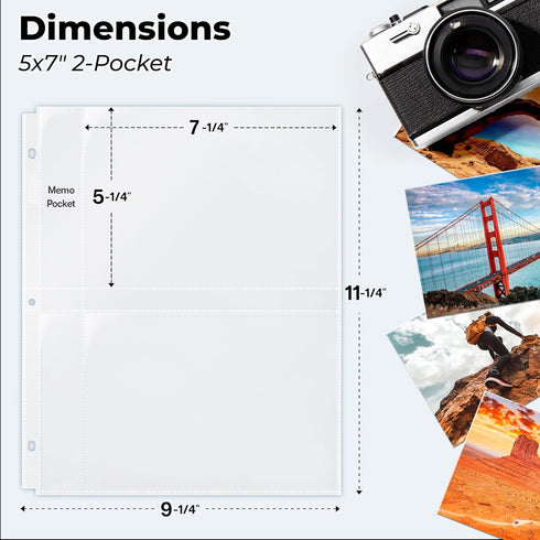 Dunwell 5x7 Photo Sleeves for 3-Ring Binder, (25 Pack) for 100 Pictures, Each Sheet Holds Four 5 x 7 Pictures or Postcards, Acid-Free Poly Plastic...
