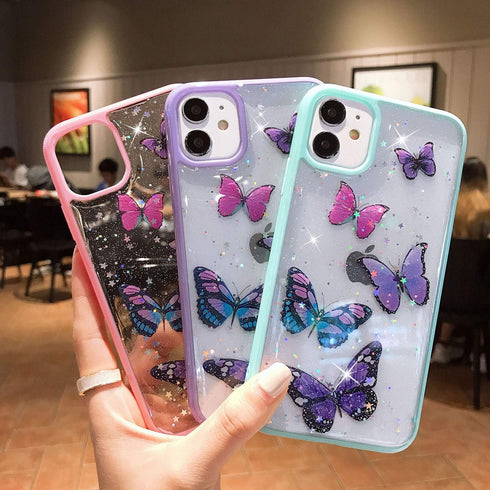 Butterfly Bling Clear Case Compatible with iPhone 12 and iPhone 12 Pro 6.1 inch 2020, Case for Women Cute Slim Soft Slip Resistant Protective - Pu...