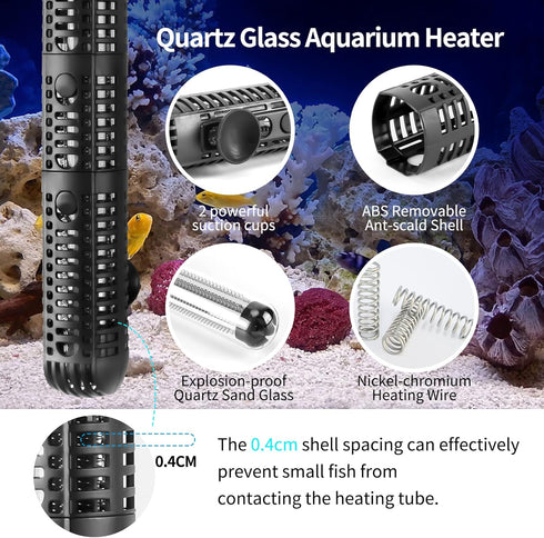 Aquarium Heater 50W 100W 300W 500W Upgraded Fish Tank Heater with Leaving Water Automatically Stop Heating and Advanced Temperature Control System...