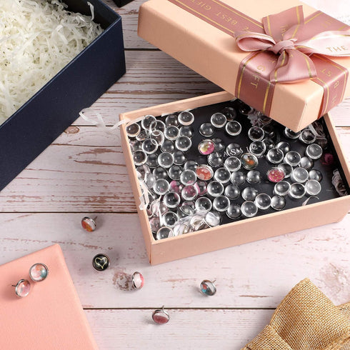 220 Pieces Round Clear Glass Cabochons Transparent Glass Dome Tiles Flat Back Glass Cabochon for DIY Crafts, Necklace Pendant, Jewelry Making (8 m...