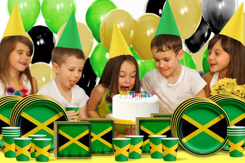 Jamaican Flag Jamaica Birthday Party Supplies Set Plates Napkins Cups Tableware Kit for 16...
