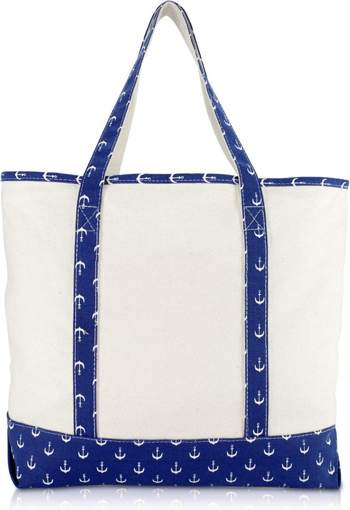 DALIX 22" Shopping Tote Bag Heavy Cotton Canvas (Zippered) Navy Blue Anchor...