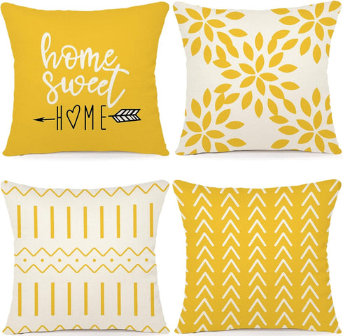 YCOLL Pillow Covers 18x18 Set of 4, Modern Sofa Throw Pillow Cover, Decorative Home Outdoor Linen Fabric Geometric Pillow Case for Couch Bed Car, ...