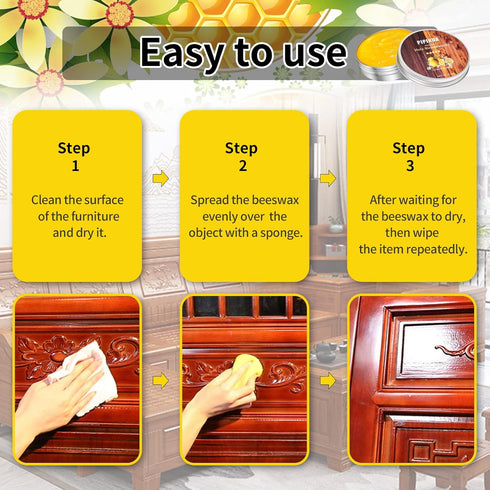 PIPIHUA 2 PCS Beeswax Furniture Polish, Wood Seasoning Beeswax for Furniture Waterproof & Repair Wood Wax to Protect & Care, Beeswax Polish with 3...