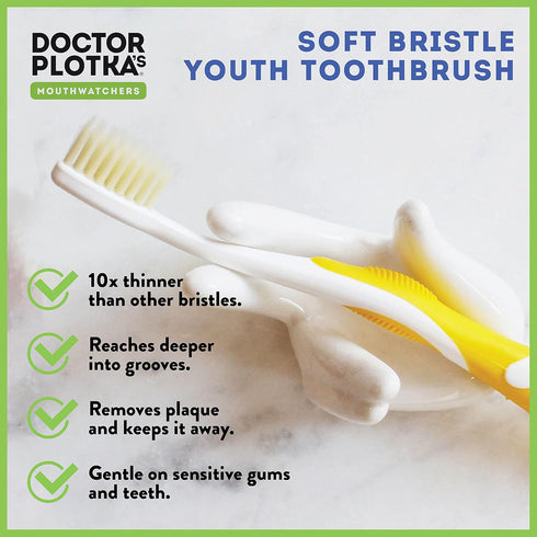 MOUTHWATCHERS Dr Plotkas Extra Soft Kids Toothbrushes Manual Flossing Toothbrushes | Ultra Clean Nano Toothbrushes | 4 Pack – 2 Yellow and 2 Pink ...