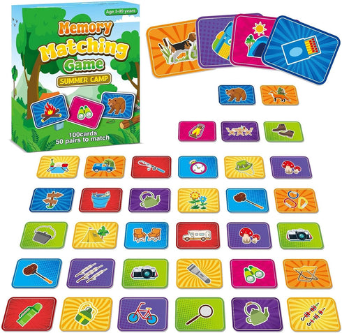 gisgfim 50 Pairs Memory Matching Game for Kids Summer Camp Concentration Games for Preschool Educational Ages 4-8 A Fun & Fast Camp Theme Memory M...