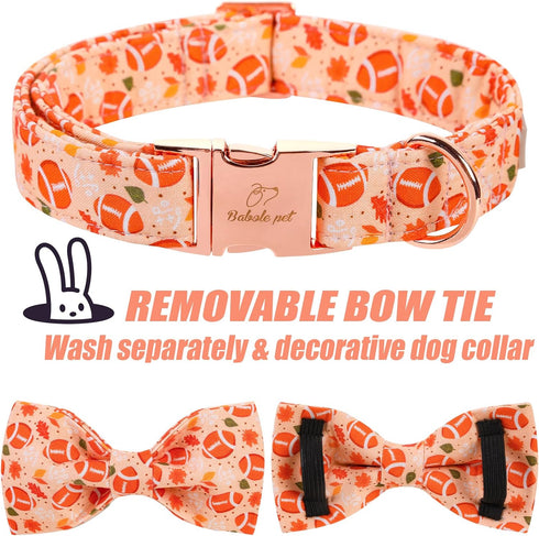 Fall Boy Dog Collar Bow Tie,Orange Maple Leafs Rugby Dog Collar with Safety Metal Buckle Adjustable Thick Puppy Collars for Small Medium Large Dog...