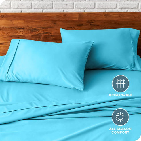 Bare Home Microfiber Pillow Cases - King Size Set of 2 - Cooling Pillowcases - Double Brushed - Aqua Pillowcases 2 Pack - Easy Care (King Pillowca...