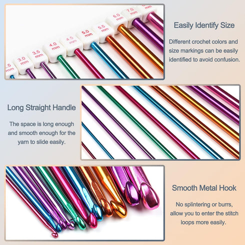 Coopay Long Crochet Hook Set, 11pcs Tunisian Multicolor Afghan Crochet Needles for Crocheting, 2mm(B)-8mm(L), Great Knitting & Crochet Supplies To...