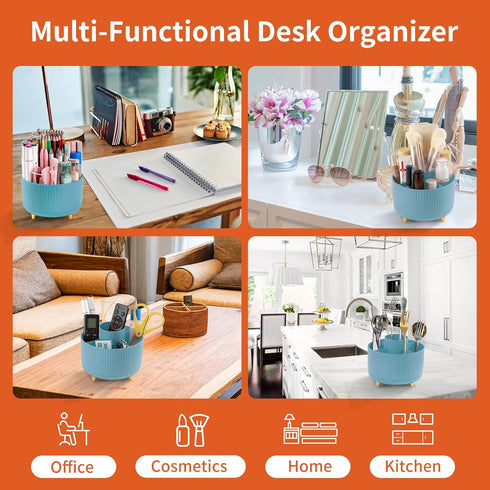 Desk Pencil Pen Holder, 5 Slots 360°Degree Rotating Pencil Pen Organizers for Desk, Desktop Storage Stationery Supplies Organizer, Cute Pencil Cup...