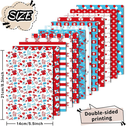 Whaline 60 Sheets Nurse Pattern Paper Thank You Nurses Scrapbook Specialty Paper Red Blue Double Sided Craft Paper For Nurse Doctor Grad DIY Card ...