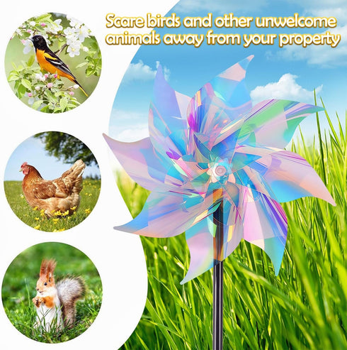 Hausse 10 Pack Reflective Pinwheels Wind Spinner, Extra Sparkly Pinwheel with Stakes, Bird Repellent Blinder Devices Deterrent to Scare Birds Away...