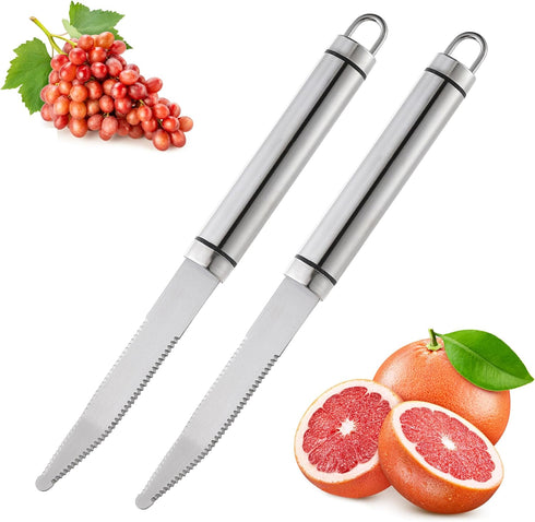 2PCS Grapefruit Knife, Curved Serrated Grapefruit Knife, Stainless Steel Kiwi Knife, Great for Grapefruit, Orange, Lemon, Kiwi, Easy to Hang, Dish...