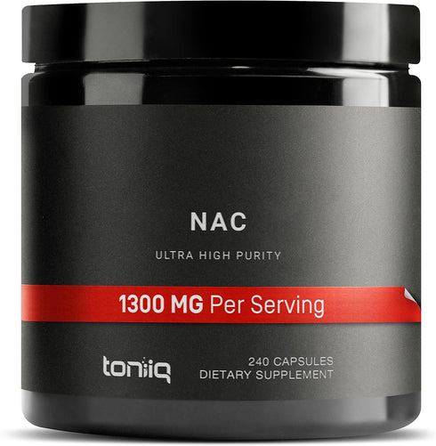 Toniiq 1300mg NAC - 4 Month Supply - Min. 98%+ Tested Purity - Ultra High Strength Bioavailable NAC Cysteine Supplement - 240 Vegetarian N Acetyl ...