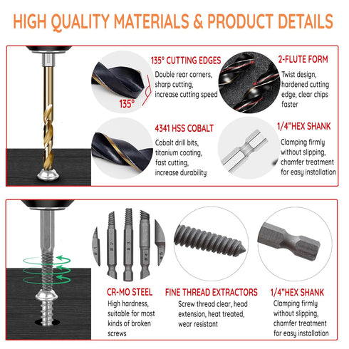 11 Pcs Screw Extractor Set, Easy Out Screw Extractor and HSS Left-Hand Drill Bits Set Bolt Extractor Set,Reverse Drill Bit Extractor Set for Ez Ou...