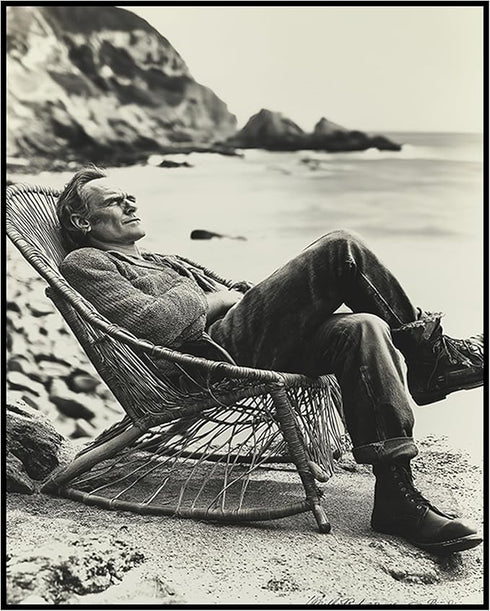 Posterizer 1 pcs-outdoor black and white photo art-rugged man in chair 2-Photography Art-Retro Art-Decorations for Bedroom, Office, Living Room - ...