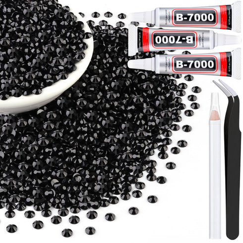 5000Pcs 4mm Resin Jelly Rhinestones with 3Pcs 10ml B7000 Jewelry Glue for Crafting, Black Flatback Gems, Bedazzling Crystal Bulk for DIY Crafts Cl...