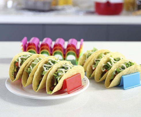 Taco Holder Stand Set of 6, Colorful Taco Holder Plate, Wave Shape Taco Tray, Taco Shell Holder Stand for Party, Hold 4 Tacos Each, Very Hard and ...