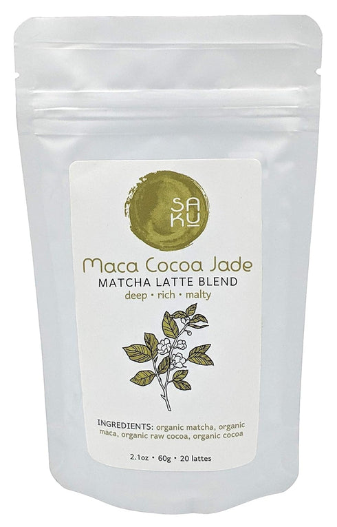 SAKU Tea, Maca Cocoa Jade Matcha Latte Blend, Super Food Latte, 2.1 oz Bag...