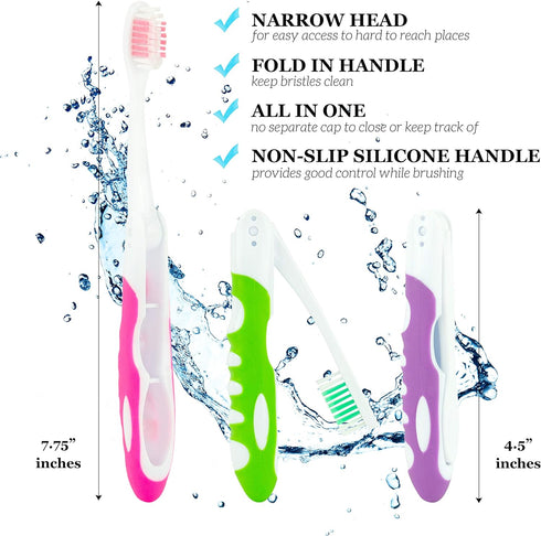 Travel Toothbrush, Portable Toothbrush Built in Cover, Travel Size Toothbrush For Hiking, Camping, and Traveling, Folding Toothbrushes, Collapsibl...