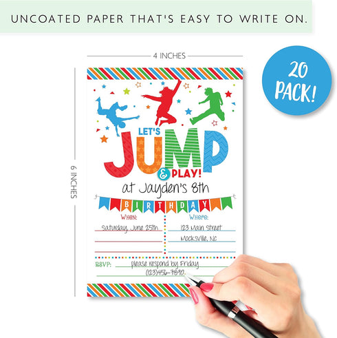 Your Main Event Prints Boy Bounce House Birthday Invitation - Trampoline Jump Birthday Invite - Trampoline Birthday Party - 20 Fill-In Invitations...