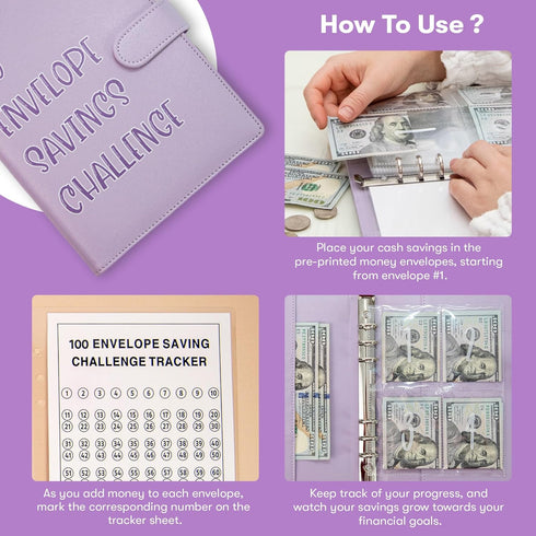 100 Envelopes Money Saving Challenge, Money Saving Binder with Cash Envelopes, Savings Challenges book with envelopes, Finance Books and Bill Orga...