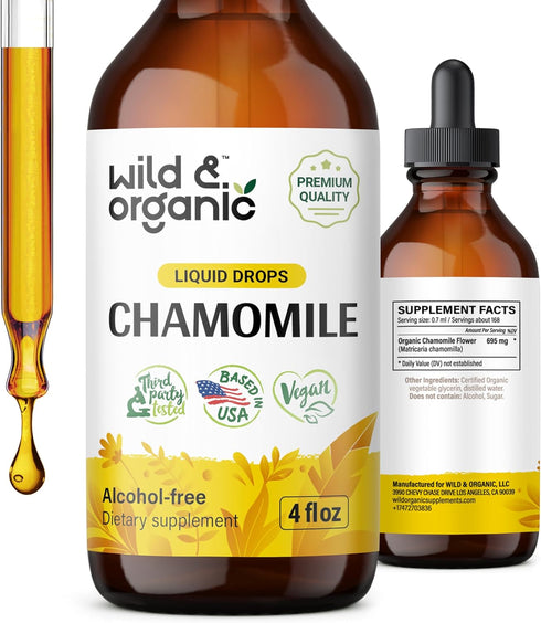Chamomile Flower Supplement - Organic Chamomile Liquid Extract - Vegan, Alcohol Free Drops - 4 fl oz...