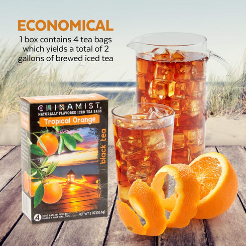 China Mist Iced Tea – Tropical Orange Black Tea Infusion – Refreshing and Delicious – Each Tea Bag Yields 1/2 Gallon – 4 bags....