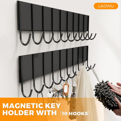 Magnetic Key Holder For Fridge With 10 Hooks, Magnetic Utensil Holder For Wall, Strong Magnetic Key Hanger Hooks Organizer, Magnent Key Rack For K...