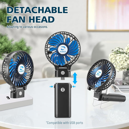 KIBEE Portable Fan,5200mAh Rechargeable Handheld Fan,180° Foldable Hand Fan,personal Fan,3 Wind Speeds Camping Fan.Mini Fan for outdoor,home,makeu...