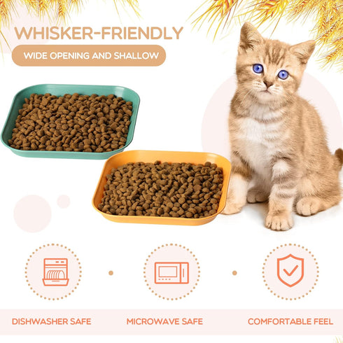 Cat Bowls 6 inch Cat Food Bowl, 4Pcs Whisker Fatigue Free Cat Bowls, Unbreakable Wheat Straw Cat Dishes, Shallow Cat Bowls for indoor cats...