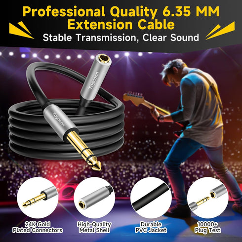 1/4 inch Extension Cable 4 Feet, 6.35mm 1/4" TRS Male to Female Stereo Adapter Jack?Quarter inch Headphone Guitar Extension Cable, Hi-Fi Sound, Go...