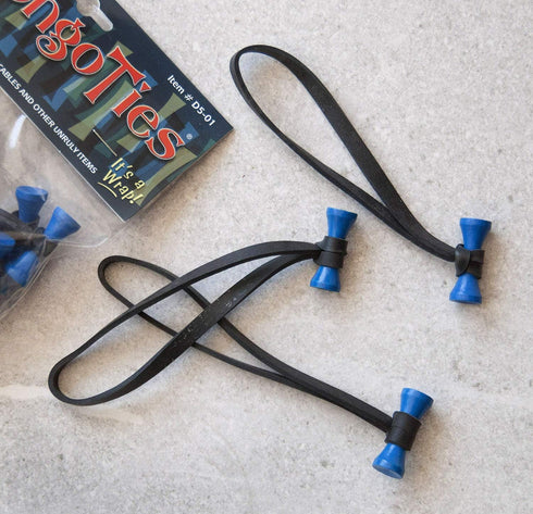 BLUE & BLACK "Azure" Bongo Ties -10 Pack "Style-D" ~ Professional cable ties made of natural rubber and bamboo ~ HANDY TIES FOR CABLES AND OTHER U...