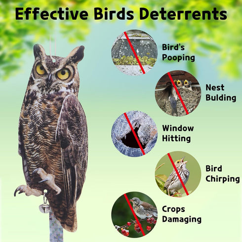 Owl to Keep Birds Away, 4Pack Bird Scarers Fake Owl Bird Reflective Devices to Keep Birds Away from Window Garden Farm...